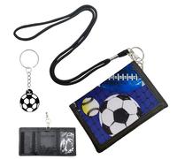 SwirlColor Kids Wallets for Boys, Lanyard Zippered Kids Purse Football Pattern Boys Wallets, with a Football Keyring