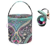SwirlColor Knitting Bag, Small Size Printed Yarn Storage Portable Bag with Zipper Crochet Bag Organizer for Yarns Wool Needles, with A Ruler (Green)