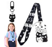 SwirlColor Lanyard with Card Holder, Cute Cat Lanyard Card Holder Plastic ID Card Holders for School Bus, with a Cat Keyring