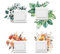 SwirlColor Light Switch Sticker, 4 Pcs Four Seasons Plant Wall Stickers Waterproof Light Switch Covers Decor Stickers Wall Switch Sticker for Living Room Bedroom Bathroom Kitchen Office