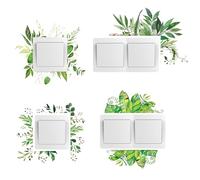 SwirlColor Light Switch Sticker, 4pcs Green Plant Wall Stickers Waterproof Light Switch Covers Decor Stickers Wall Switch Sticker for Living Room Bedroom Bathroom Kitchen Office