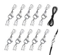 SwirlColor Lobster Clasps for Jewellery Making, 10 Pcs Silver Stainless Steel Lobster Claw Clasps with Cord Ends Cord End Cap with 1M Leather Cord for Necklace Bracelet DIY Craft