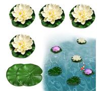 SwirlColor Lotus Flower Lotus Leaves set 6pcs, Realistic Artificial Water Lilies Floating Foam Foliage for Aquarium Pond Pool Decoration - White