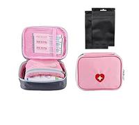 SwirlColor Mini First Aid Pouch Portable Pill Organiser Easy Carry Empty Medicine Container with Multi-Pocket for Travel 5.1 * 3.9 * 1.57inch Pink