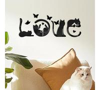 SwirlColor Mirror Wall Stickers, 4 Pcs Love Cat Decorative Wall Decal with Butterflies Self Adhesive DIY Mirror Effect Wall Decals for Home Kitchen Living Room Bedroom TV Background