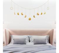 SwirlColor Moon Phases Wall Hanging, Gold Shining Metal Moon Phase Garland Boho Wall Decor Aesthetic Wall Hanging Decoration for Bedroom Living Room Nursery Room