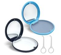 SwirlColor Retainer Case, 2PCS Portable Denture Box with Mirror Empty Orthodontic Dental Retainer Box for Retainers and Mouthguards with Aligner Removal Tool (Black+Blue)