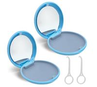 SwirlColor Retainer Case, 2PCS Portable Denture Box with Mirror Empty Orthodontic Dental Retainer Box for Retainers and Mouthguards with Aligner Removal Tool (Blue + Blue)