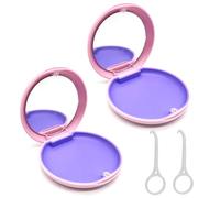 SwirlColor Retainer Case, 2PCS Portable Denture Box with Mirror Empty Orthodontic Dental Retainer Box for Retainers and Mouthguards with Aligner Removal Tool (Pink + Pink)
