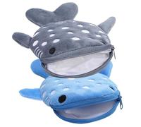SwirlColor Shark Coin Purse Kids, 2pcs Mini Cute Animal Wallet with Zip Portable Kids Wallet for Boys and Girls, Suitable for Change, Cards, Keys, Earphone-Blue and Gray