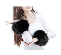 SwirlColor Soft and Fluffy Faux Fur Wrist Band Ring Cuffs Warmer For Women (Black)