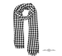 SwirlColor Tartan Scarf, Houndstooth Scarf Soft Comfortable Multiuse Long Scarves for Women Men in Autumn Winter Spring 1pcs, with Clip Brooch 1 pcs Black and White