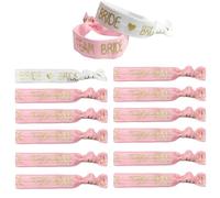 SwirlColor Team Bride Wristbands, 11 Pcs Elastic Team Bride Bracelets and 1 Bridal Bracelet Bachelorette Party Accessories for Wedding Engagement Bridal Shower Decorations (Pink)