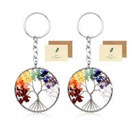 SwirlColor Tree of Life Keyring, 2 Beautiful 7 Chakra Healing Crystal Tree of Life keychain Gemstone Lucky Pendant Keyrings with 2 Card for Couple Lover Mother and Friends