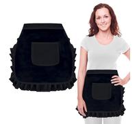 SwirlColor Waist Apron with Pockets, Cute Black Half Apron Women's Floral Short Waist Waitress Maid Costume for Kitchen Cooking Bistro Restaurant Coffee Shop - Black