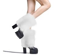 SwirlColor White Leg Warmers Soft Fluffy Faux Fur Women Fashion Boot Cuff in Winter 20cm/7.87in