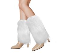 SwirlColor White Leg Warmers Soft Fluffy Faux Fur Women Fashion Boot Cuff in Winter 30 cm/11.8in