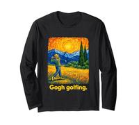 Swirling Sky Golfer Post-Impressionist Landscape Long Sleeve T-Shirt
