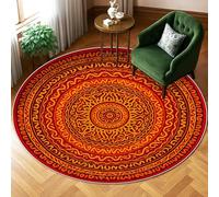 Swirls Area Rug, Bohemian Artistic Circles Lines Fall Orange Non-Slip Backing Home Floor Circle Print Carpet Rugs for Living Room Bedroom Classroom Apartment Decor 6' X 6'
