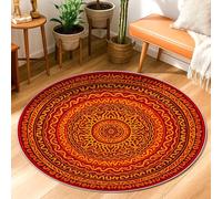 Swirls Area Rug, Bohemian Artistic Circles Lines Fall Orange Non-Slip Backing Round Doormat Throw Rug Edge Binding Bathroom Entryway Kitchen Bedside Decor 3' X 3'