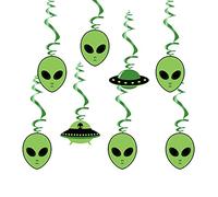 Swirls & Cutouts Green Alien Theme Hanging Swirl Decorations UFO Theme Ceiling Whirl Streamer Hanging Cutouts Alien Invasion for Kids Girls Boys Birthday Baby Shower First Birthday Party Supplies