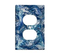 Swirls Duplex Outlet Covers Wall Plate, Abstract Modern Marble Waves N/A Blue Plastic Standard Size Decorative Receptacle Outlet Covers for Home Living Room New Apartment Decor