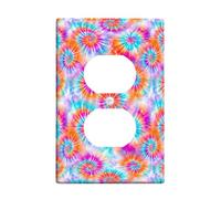 Swirls Duplex Outlet Covers Wall Plate, Bohemian Vibrant Stars Circles Summer Orange Plastic Standard Size Double Power Outlet Cover Plate for New Apartment Home Bedroom Office Decor