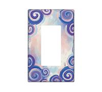 Swirls Single Rocker Light Switch Cover, Artistic Modern Dots Brush Strokes Spring Blue Plastic Standard Size Decorative Wall Plates for Living Room Bedroom Home Office Decor