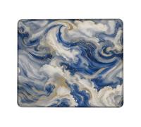 Swirls Small Mouse Pad, Abstract Modern Clouds Gold Navy Square Rubber Non Slip Stitched Edge Cloth Mousepad Idea for Home Office Desk Laptop Gamers Gift Square 8x10 Inch