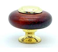 Swish 2 x Mahogany Combination Knobs 34mm Wood & Brass Capped Cupboard Cabinet Knobs