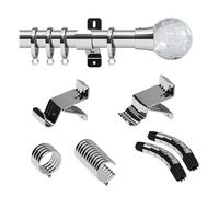 Swish Design Studio 28mm Bay Window Curtain Pole set Kit 5M, 500cm, Chrome Gossamer Crackled Glass Finial