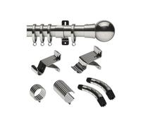 Swish Design Studio 28mm Bay Window Curtain Pole set Kit 5M, 500cm, Satin Steel Mondiale Finial