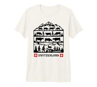 Swiss Alpine Cow Herding Silhouette Art Premium T-Shirt