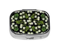 Swiss Alpine Edelweiss Floral,Meta Pill Box 2 Compartment Medicine Case,Portable Organizer,Rectangle Meta Portable Organizer Pill Box 1999 Compartment Medicine Case
