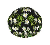 Swiss Alpine Edelweiss Floral,Shower Cap Nightcap Double Layer Waterproof Elastic Bath Cap Reusable Hair Cap