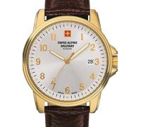 Swiss Alpine Military Men's Watch Analogue Quartz 7011.1 Leather, Brown/Gold/Silver - 1512sam, Strap.