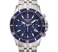Swiss Alpine Military Men's Watch Chronograph Analogue Quartz 7022.9 Stainless Steel, Steel/Steel/Blue - 9135sam, Bracelet