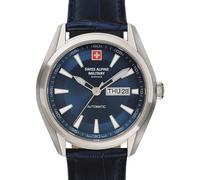 Swiss Alpine Military by Grovana Men's Watch with Leather Strap ETA 2836-2 Automatic Sapphire Glass 10 ATM DayDate 7090.2535SAM, Dark Blue/Leather Strap, Elegant, sporty