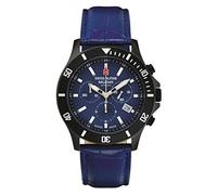 Swiss Alpine Military Men's Watch Chronograph Analogue Quartz 7022.9 Leather, Black/Black/Blue - 9575sam, Strap.