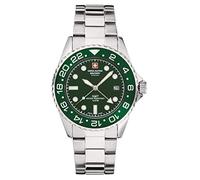 Swiss Alpine Military Men's Watch GMT Analogue Quartz 7052 Stainless Steel, Steel/Green/Green - 1134sam, Bracelet