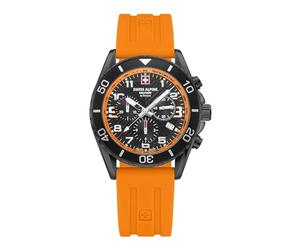 Swiss Alpine Military Watch - 7029.9 for Men with Quartz Movement, Chronograph, Analogue Display, Orange Silicone Strap, 100m Waterproof