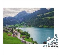 Swiss Alps Jigsaw Puzzle 1000 Pieces Recycled Paper Mountain Lake Jigsaw Puzzles Educational Game Challenge Fun Family Game for Adults And Age 10 70x50cm/1000pcs