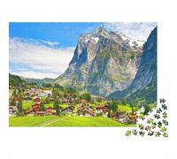 Swiss Alps Puzzle for Adults 1000Pc Recyclable Mountain Village Jigsaw Puzzles Interesting Family Game Props Fun Present for Holiday Blessings Gift 70x50cm/1000pcs