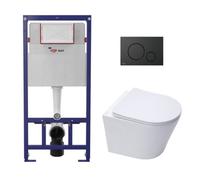 Swiss Aqua Technologies Eco 2L Toilet Frame + Swiss Aqua Technologies Wall-Hung Toilet + Black Plate (Stestinwr02-In)