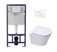 Swiss Aqua Technologies Eco 2L Toilet Frame + Swiss Aqua Technologies Wall-Hung Toilet + White/chrome Plate (Stestinwr03-In)