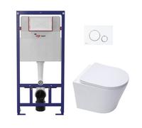 Swiss Aqua Technologies Eco 2L Toilet Frame + Swiss Aqua Technologies Wall-Hung Toilet + White Plate (Stestinwr04-In)
