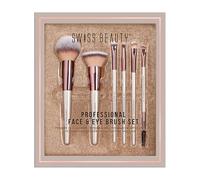 SWISS BEAUTY Professional Face & Eye Brush Set of 6 with Synthetic Fibres and Easy Blending For Cream, Liquid & Powder Formulation Silver 6 Count (Pack of 1)