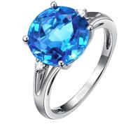 Swiss Blue Natural Topaz Gemstone Prong Diamond Engagement Wedding 14ct White Gold Band Ring Set for Women