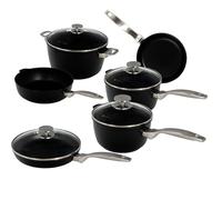 Swiss Diamond Pots and Pans Set Non Stick, Nonstick Hybrid Ceramic and Diamond-Infused, Glass Lids, PFAS- and PFOA-free Gourmet Cookware Set, Dishwasher & Oven Safe Up To 500 °F, 10 Pieces