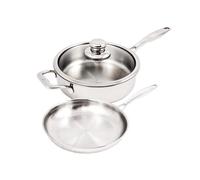 Swiss Diamond Premium Clad 5-Ply Stainless Steel 3 Piece Cookware Set with Satin Exterior Finish, Induction Compatible Stainless Steel Pots and Pans Set - Oven and Dishwasher Safe